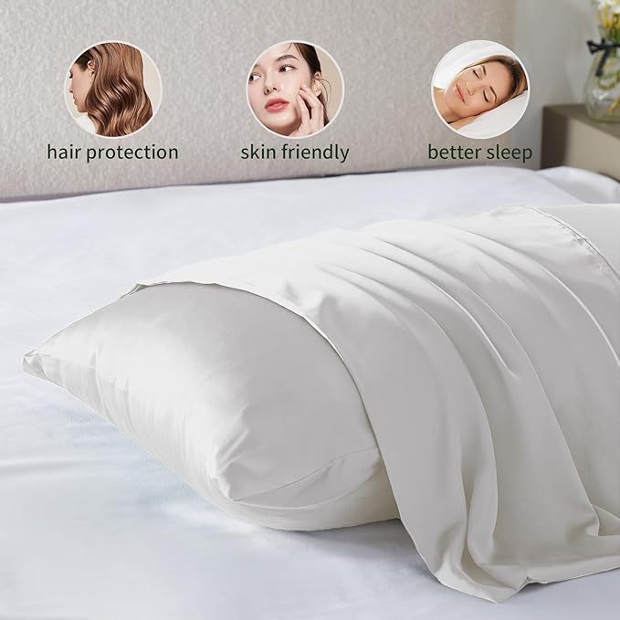 Silk Pillow Cases 2 Pack Mulberry Silk Pillow Cases Soft Breathable Both Sided Natural Silk Pillowcase with Zipper Beauty Sleep Silk Pillow Cases for Gift(King,White) - Bloomnest