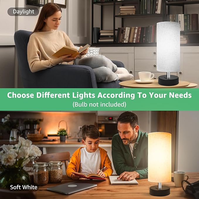 Small Lamp for Bedroom, Bedside Lamps for Night Stands, Mini Minimalist Table Lamp with Round Flaxen Fabric Shade, 11 Inch Desk Reading Lamp for Dorm Room Living Room Office Room, 1 Pack - Bloomnest