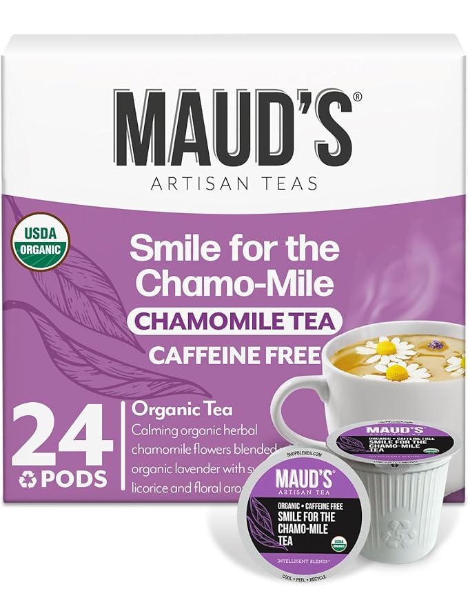 Maud's Organic Chamomile Lavender Tea Pods, 24 ct, Recyclable Single Serve Pods – 100% Gourmet Blended Tea Leaves, Compatible with Keurig K Cups Maker - Bloomnest