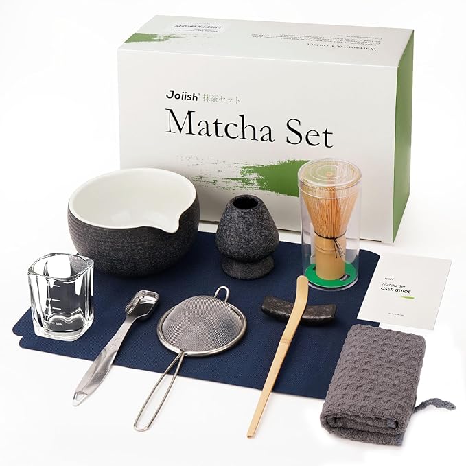10-Pcs Matcha Whisk Set Kit, Whisk and Bowl with Spout & Measuring Spoon & Cup, Japanese Tea Making Tools, Charcoal Grey - Bloomnest