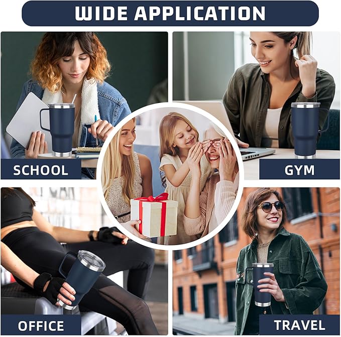 20 oz Tumbler with Handle Stainless Steel Insulated Coffee Mug Tumbler with Lid and Straw Double Wall Vacuum Insulated Coffee Mug Leak Proof Travel Mug Tumbler for Hot and Cold Drink (Navy Blue,4pack)