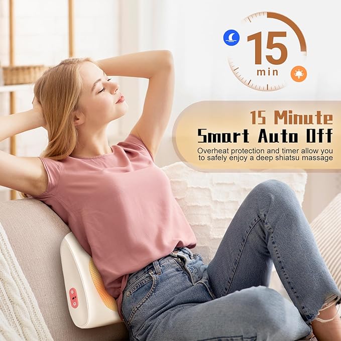 Shiatsu Back and Neck Massager with Heat,Cordless Portable 3D Electric Massage Pillow,Deep Tissue Massage for Neck,Shoulder,Leg,Back Pain Relief,Use for Home,Car,Office,Travel,Gifts for Dad,Mom - Bloomnest
