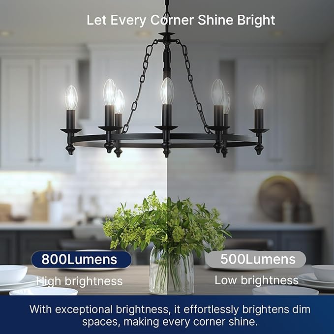 FLSNT 100W Equivalent Candelabra LED Bulbs 5000K Daylight, Dimmable LED Chandelier Light Bulbs for Dining Room, Living Room, Porch, 800LM, E12 Base, 12 Pack UL,CA65 Listed. - Bloomnest