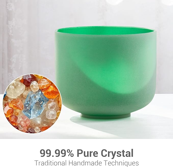 432hz 8 inch Green F Note Heart Chakra Quartz Crystal Singing Bowl with Resonance Striker for Healing Mindfulness Meditation Yoga Sound Baths - Bloomnest