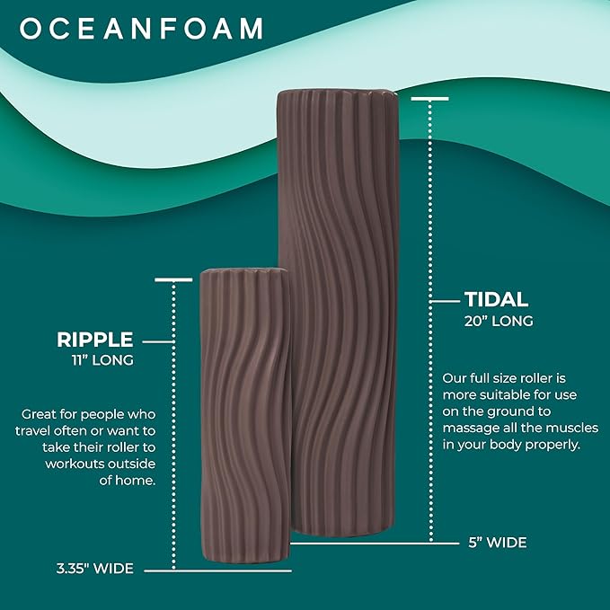 Oceanfoam Tidal Roller - Espresso - Muscle Massage Foam Roller for Back Pain & Stretching - Firm and Ergonomic Wide Wave Textured - Yoga, Athletics, & Wellness - Full Size, 20" x 5"