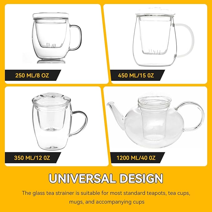 Glass Tea Infuser with Dual-Purpose Lid/Coaster for Teabloom, Glass Tea Strainers for Loose Tea-leaves, Universal Steeper for Teapots, Mug, Bottle, Cup, Travel Tumblersm Microwave & Dishwasher Safe - Bloomnest