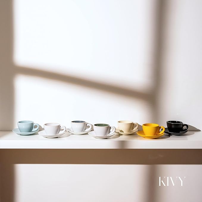 KIVY Cappuccino cups set [4x 8oz] - Thick-walled stoneware cappuccino cup set for latte art - Cappuccino coffee cups - Tazas de cafe - Latte cups - Ceramic latte art cup and saucer set of 4 - Bloomnest