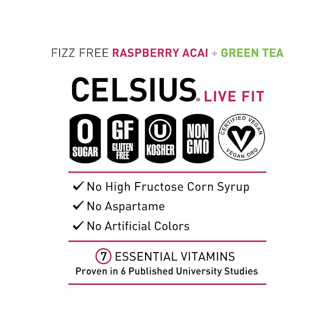 CELSIUS Raspberry Acai Green Tea, Functional Essential Energy Drink 12 Fl Oz (Pack of 12) Packaging may vary - Bloomnest