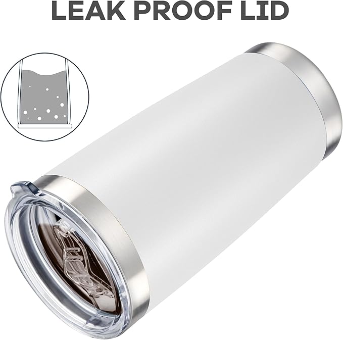 20 oz Tumbler with Lid Stainless Steel Double Wall Vacuum Insulated Tumblers Powder Coated Cups Travel Mug Keep Drinks Cold and Hot, White