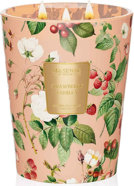 M&SENSE Extra Large Candle Strawberry Vanilla Scented, 3-Wick 35oz 150H Long Lasting, Natural Soy Aromatherapy Fall Winter Candle for Stress Relief, Festival Gifts for Home Decor - Bloomnest