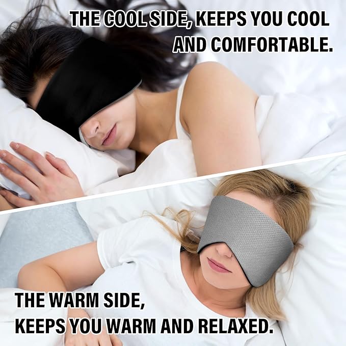 Sleep Mask, Eye Mask for Sleeping with Heads Adjustable, Earmuffs for Sleep for Men & Women, 2 in 1 Ear Mask and Blindfold, Soft Dual-Sided All-Season Eye Cover for Side Sleepers (Black) - Bloomnest