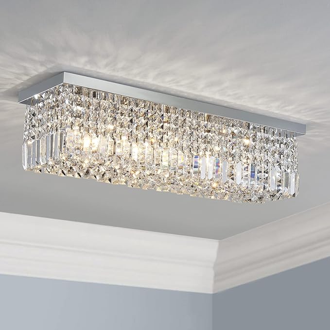 Saint Mossi 5-Lights Modern K9 Crystal Chandelier Light Fixture, Flush Mount Chandelier for Dinning Room, H9 x W10 x L31, Clear Crystal & Chrome Finish - Bloomnest