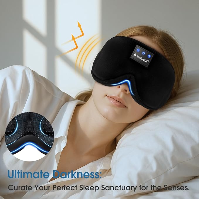 ZUMUSEN Bluetooth Sleep Headphones, 3D Wireless Music Eye Mask with Ultra-Thin Stereo Speakers, Adjustable Sleep Mask for Side Sleepers, Perfect for Travel, Meditation, Relaxation - Bloomnest