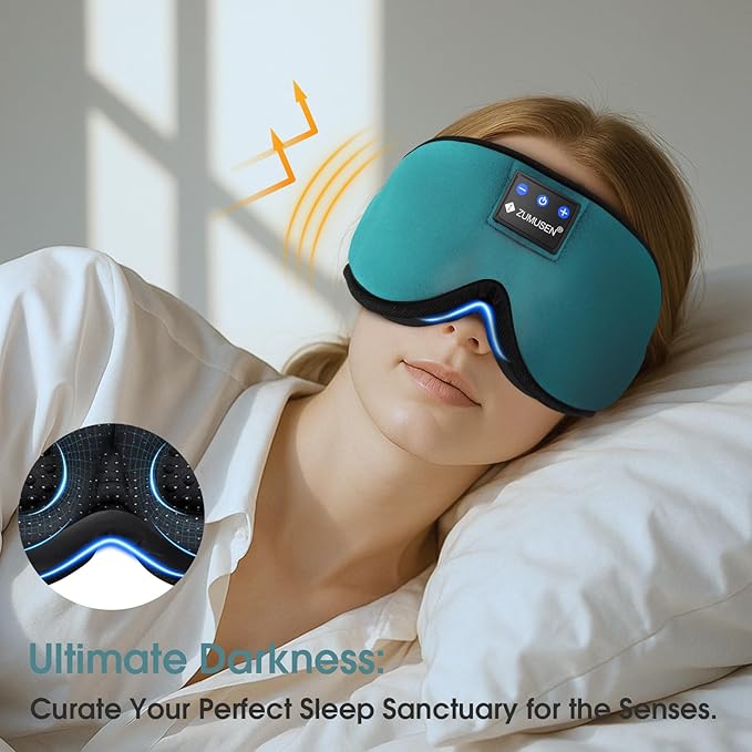 ZUMUSEN Bluetooth Sleep Headphones, 3D Wireless Music Eye Mask with Ultra-Thin Stereo Speakers, Adjustable Sleep Mask for Side Sleepers, Perfect for Travel, Meditation, Relaxation - Bloomnest
