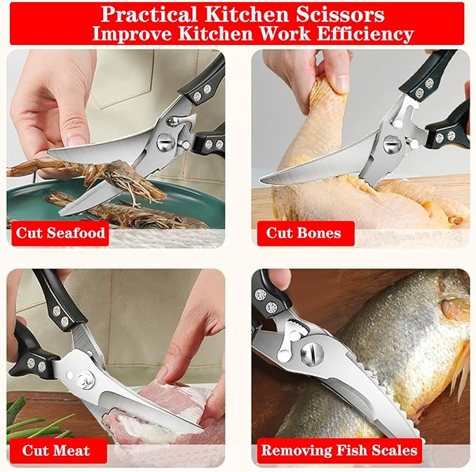 ANDONG Heavy Duty Kitchen Scissors, Professional Poultry Shears, Cooking Utensils, Black - Bloomnest