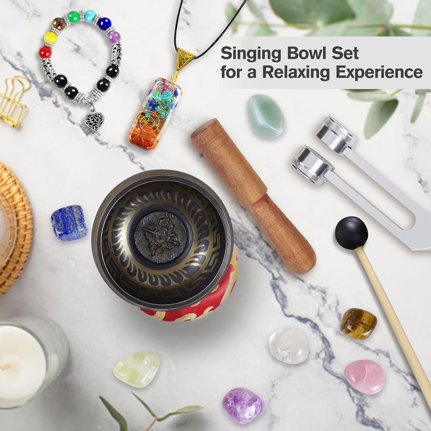 Tibetan Singing Bowl Set (16Pcs) - Pure Sound - 3.5 inch Brass Material - 100% Handmade - for Sound Healing, Chakra Balancing, Meditation, Mindfulness, Stress Relief Tools, Unique Spiritual Gifts