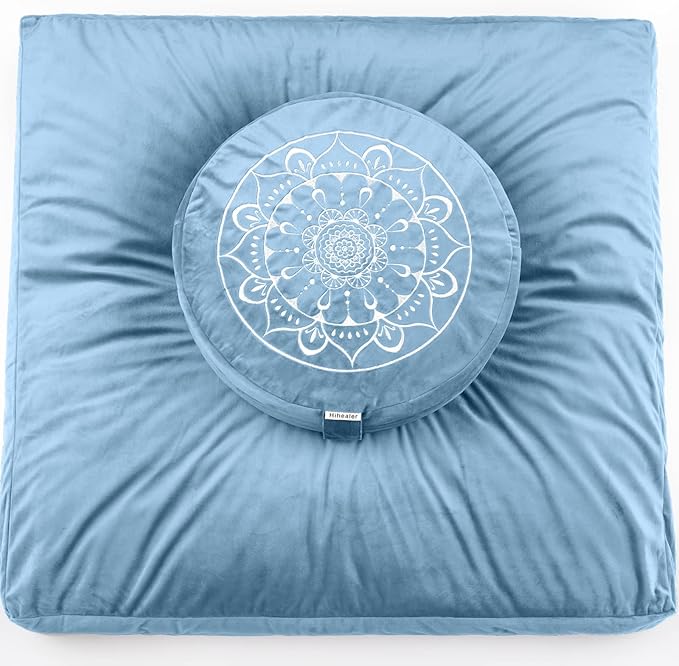 Hihealer Meditation Cushion, Traditional Tibetan Meditation Pillow Velvet Cover - Large Floor Cushion Seating for Adults - Yoga Buckwheat Bolster for Women、Moms - Bloomnest