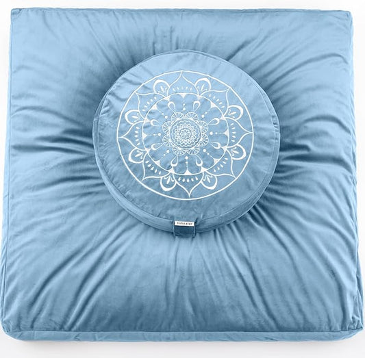 Hihealer Meditation Cushion, Traditional Tibetan Meditation Pillow Velvet Cover - Large Floor Cushion Seating for Adults - Yoga Buckwheat Bolster for Women、Moms - Bloomnest