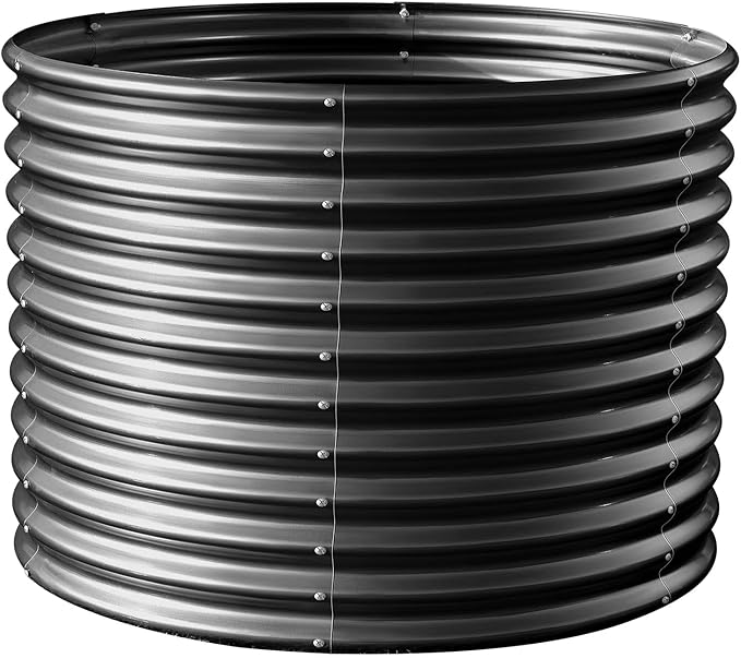 Land Guard 3×3×3ft Galvanized Raised Garden Bed Kit, Round Galvanized Planter Raised Garden Boxes Outdoor, Large Metal Raised Garden Beds for Vegetables, Grey - Bloomnest