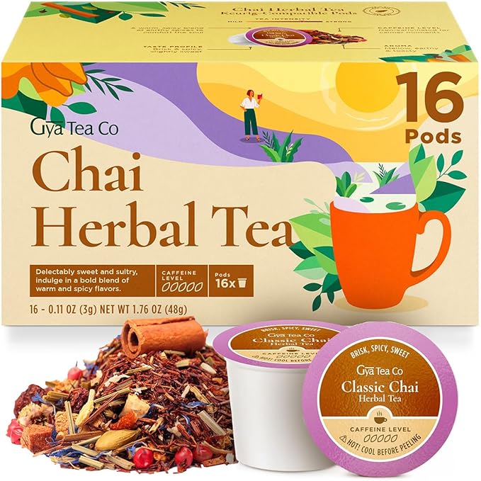Gya Tea Co Chai Herbal Tea Pod (16 Count)- Decaf Wellness Tea for Body Comfort & Relaxing - Bloomnest