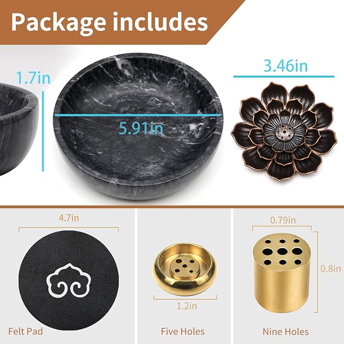 SuperLarge Handmade Natural Marble Incense Holder for Sticks and Cones-with 9 Holes,Multi-Functional Incense Burner Holder for Incense Sticks and Cones, Perfect Home Decor(Black, 5.91 inch) - Bloomnest