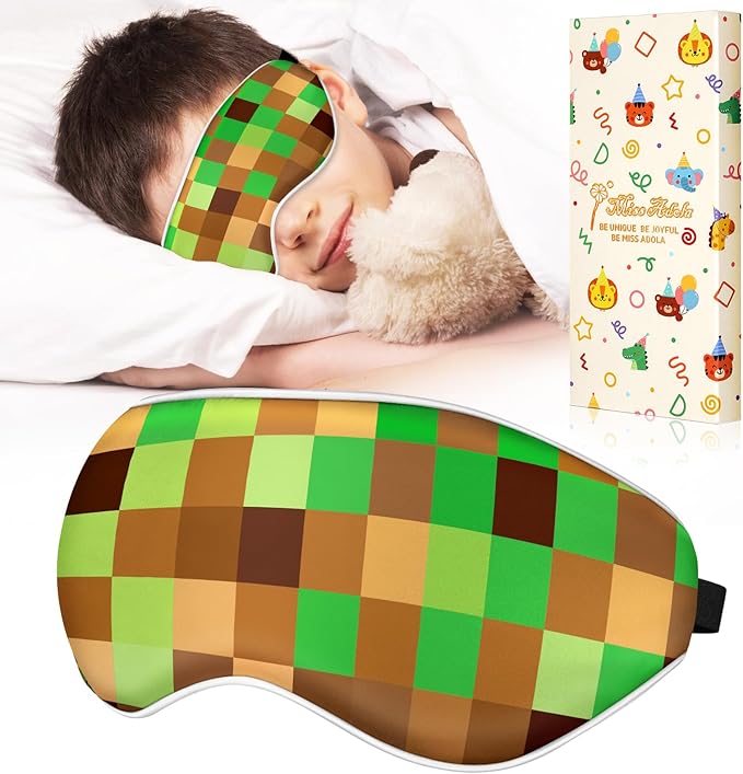Kids Sleep Mask - Silk Eye Mask for Kids Cute Cartoon Cool Kawaii Soft Smooth Lightweight Boys Girls Teens Sleeping Mask with Adjustable Straps, My World - Bloomnest