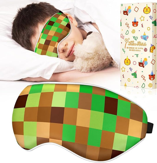 Kids Sleep Mask - Silk Eye Mask for Kids Cute Cartoon Cool Kawaii Soft Smooth Lightweight Boys Girls Teens Sleeping Mask with Adjustable Straps, My World - Bloomnest