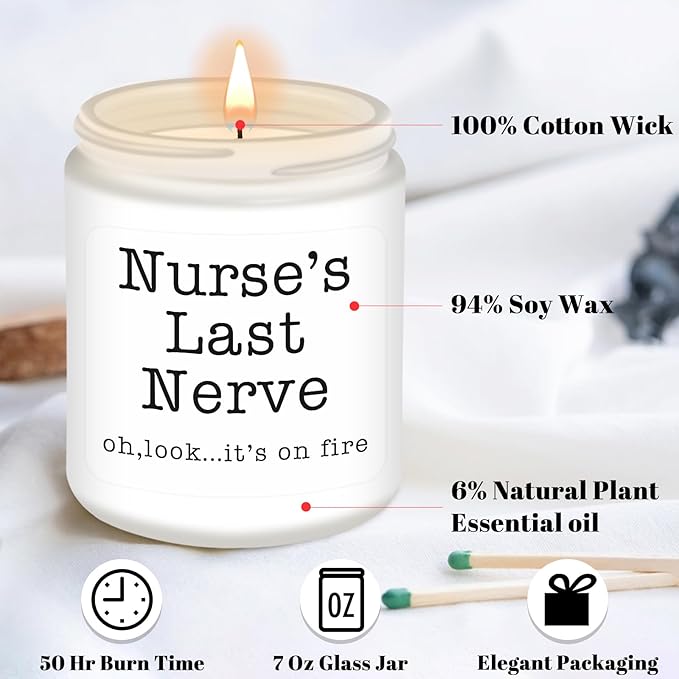 Homsolver Nurse Gifts for Women, Unique Birthday Christmas Graduation Thanksgiving Nurse Day Gift for Head Nurses, Nurse's Last Nerve Scented Candles - Bloomnest