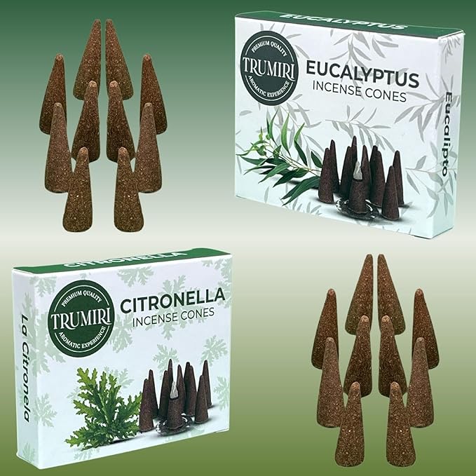 TRUMIRI Incense Cones - Combo Pack of 20 - 10 Citronella + 10 Eucalyptus Scented Cones TRUMIRI