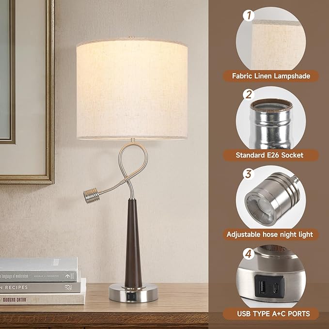 Rustic Farmhouse Table Lamps Wood Grain Swept Table Lamp Four Way Dimming Night Light Led Lamp Bedside Table Lamps Set Reading Lights,Suitable for Bedroom, Living Room, Desk - Bloomnest