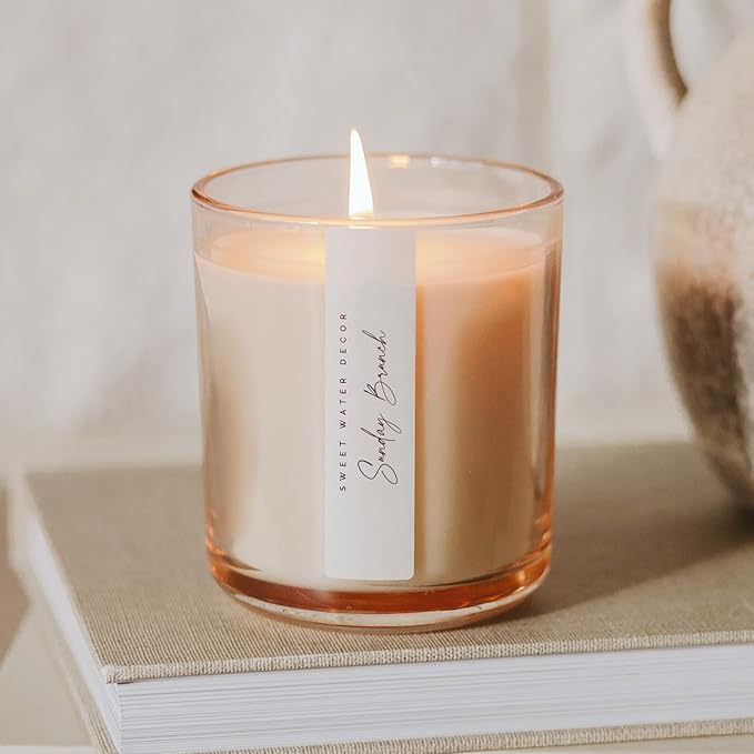 Sweet Water Decor Sunday Brunch Scented Soy Candles – Apple, Cinnamon, Orange, Bourbon, Butter, Coconut, – Cozy, Inviting Aroma – 50 Hour Burn – 12oz Tinted Glass Jar for Home Decor and Bedroom Decor - Bloomnest