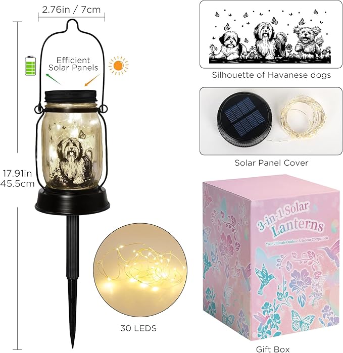 kyoryuger Shih Tzu Gifts for Women/Men Shih Tzu Solar Lanterns Dog Mom Birthday Dog Lovers Lantern Pet Loss Pet Memorial Lights Solar Garden Decoration for Yard, Patio,Backyard,Porch Torches Light - Bloomnest