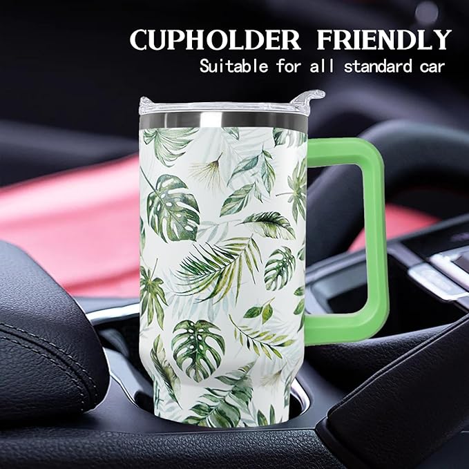 Ceovfoi 40 oz Green Insulated Stainless Tumbler - Tropical Plant Travel Coffee Cup, Water Bottle, Gardeners Gift - Bloomnest