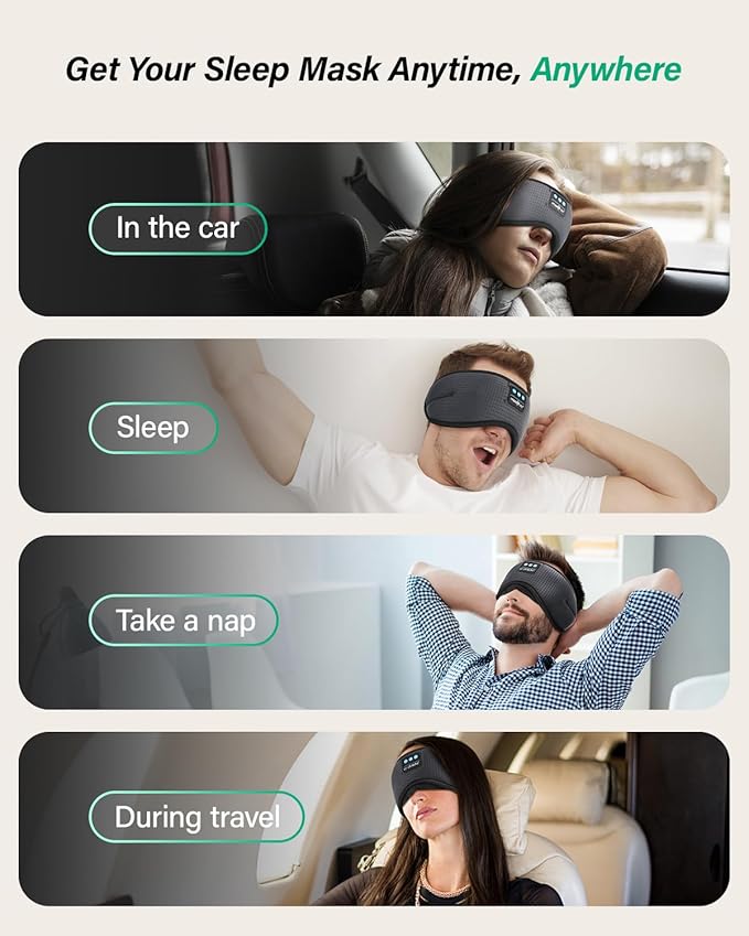 LC-dolida Sleep Headphones, White Noise Bluetooth Sleep Mask 3D Breathable Wireless Eye Mask for Timing, Sleep Mask with Bluetooth Headphones for Side Sleepers Travel,Cool Gadgets for Women Men(Grey) - Bloomnest