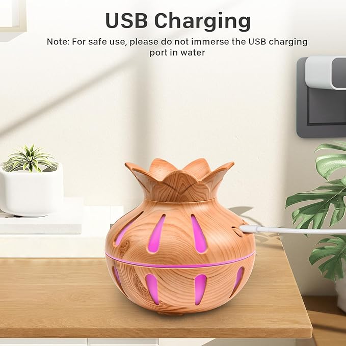 330ml Essential Oil Diffuser, Small Humidifiers for Bedroom with USB Charging, LED Lights, 2 Filter Sticks, Portable Wood Grain Quiet Aromatherapy Mist Diffusers, Home Decor, Gifts Bloomnest