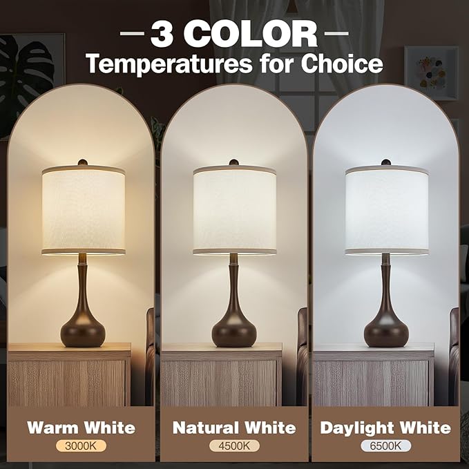 23" Brown Metal Modern Table Lamp Set of 2,Farmhouse Bedside Lamps for Living Room, 3 Color Temperature Rustic Table Lamps for Bedroom, Night Stands, Dorm,Office, Home Décor (Bulb Included) ﻿ - Bloomnest