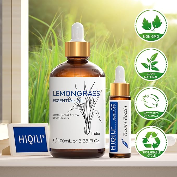 HIQILI Lemongrass Essential Oil, 100% Pure Natural Undiluted Premium Oils - 3.38 Fl. Oz - Bloomnest