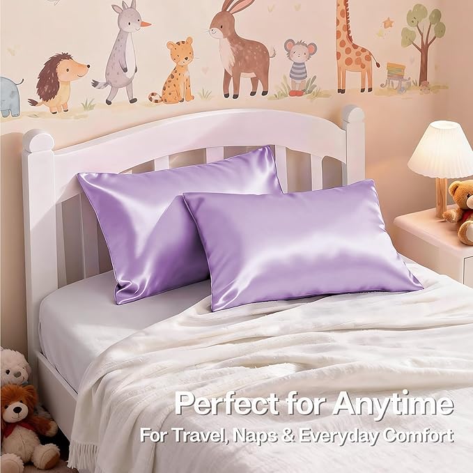 MR&HM Satin Pillowcase for Hair and Skin, Silk Satin Pillowcase 2 Pack, Toddler Size Pillow Cases Set of 2, Silky Pillow Cover with Envelope Closure (13x18, Lilac) - Bloomnest