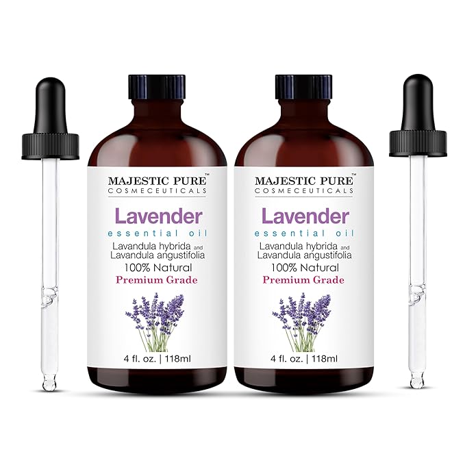 Majestic Pure Lavender Essential Oil with Glass Dropper - 4 Fl Oz Pack of 2-100% Pure and Natural Lavender Oil - Premium Grade Essential Oils for Diffuser, Aromatherapy, Soap and Candle Making - Bloomnest