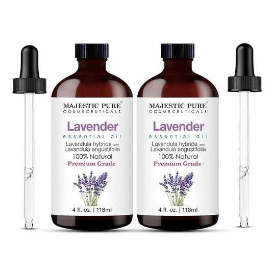 Majestic Pure Lavender Essential Oil with Glass Dropper - 4 Fl Oz Pack of 2-100% Pure and Natural Lavender Oil - Premium Grade Essential Oils for Diffuser, Aromatherapy, Soap and Candle Making - Bloomnest