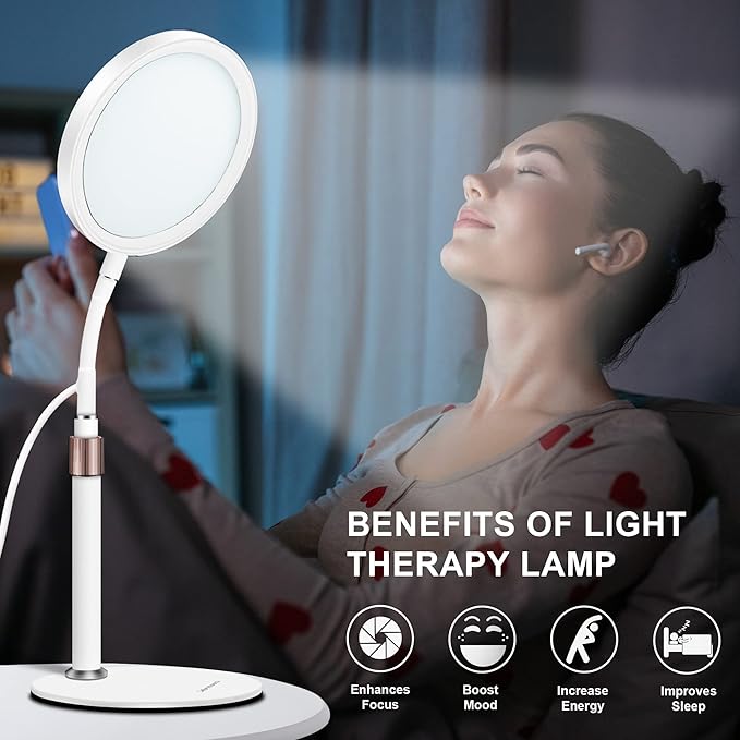 Light Therapy Lamp, UV-Free 10000 Lux Therapy Light with 3 Color Temperature Modes & Adjustable Brightness & Timer, Happy Therapy Lamp for Lift Mood - Bloomnest