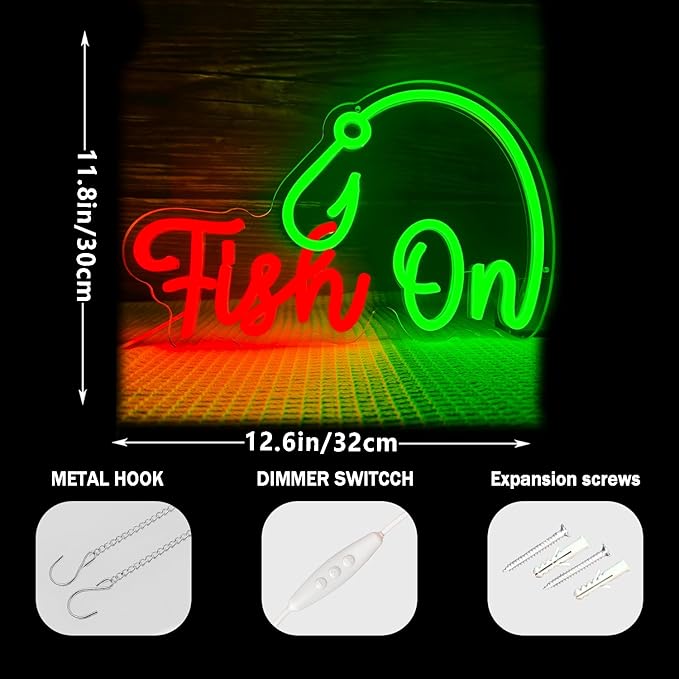 Fishing Neon Sign Dimmable Fish On Led Sign for Wall Decor Fish Neon Light Up Sign for Bedroom Living Room Home Party Gifts for Fishing Lovers Kids Teens Adults - Bloomnest