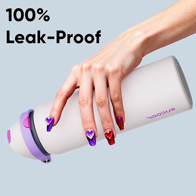 Insulated Water Bottle with Straw - Encool Stainless Steel Water Bottle with Push Button Lid, Leak-Proof & BPA-Free, Keeps Cold for 24 Hours for Sports, Travel, Gym (40 oz, Oyster Pink) ENCOOL