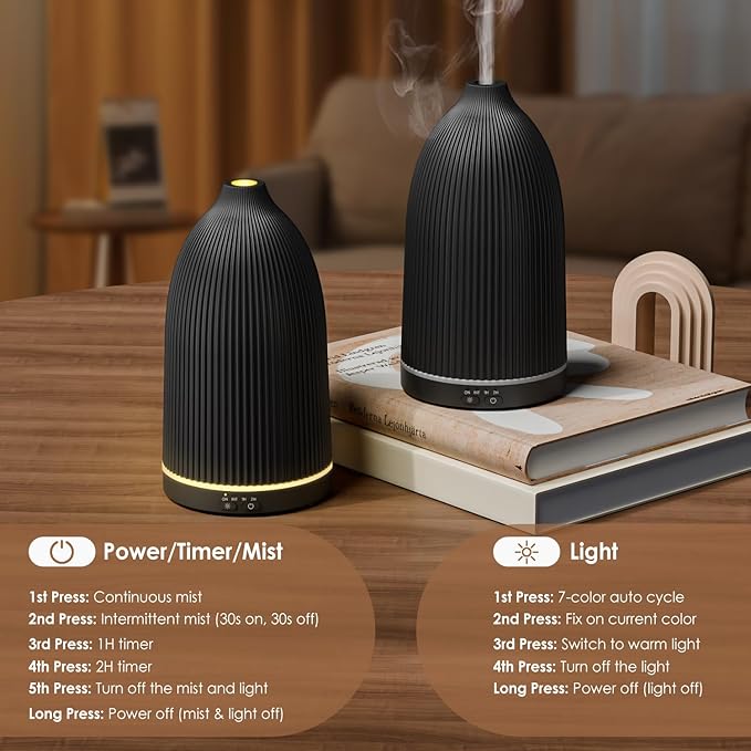 SALKING Essential Oil Diffuser, 100ml Aromatherapy Diffusers with Adjustable Mist Mode Timer Setting, Ultrasonic Diffusers for Essential Oils, 8 LED Colors, for Office Home (Black) - Bloomnest