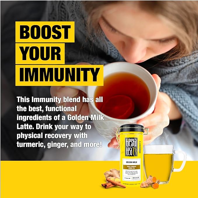 Tiesta Tea - Golden Milk, Loose Leaf, Sweet Turmeric Herbal Brew, Non-Caffeinated Herbal Blend, Makes Hot or Iced Up to 40-50 Cups, 6oz Refillable Tin - Bloomnest