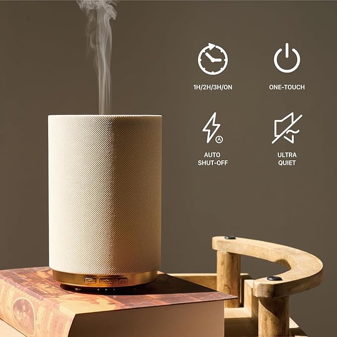 Fabric Essential Oil Diffuser, 110ml Aroma Diffuser with Night Light, 2 Mist Modes, 3 Light Settings, 4 Timer Modes, Auto Shut-Off, for Home Office Bedroom Decor - Bloomnest