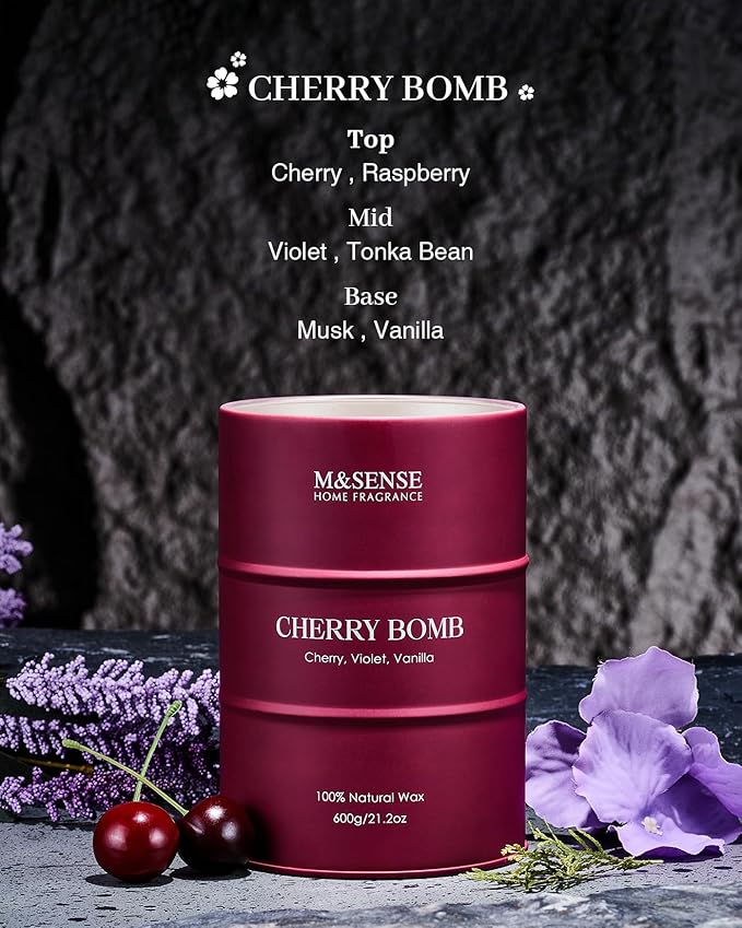 M&SENSE Cherry Bomb Scented Candles, Large Sweet Candle for Home Scented, Natural Soy Wax Candle, Candles Gifts for Women, 21.2 oz 120 Hours Burn - Bloomnest