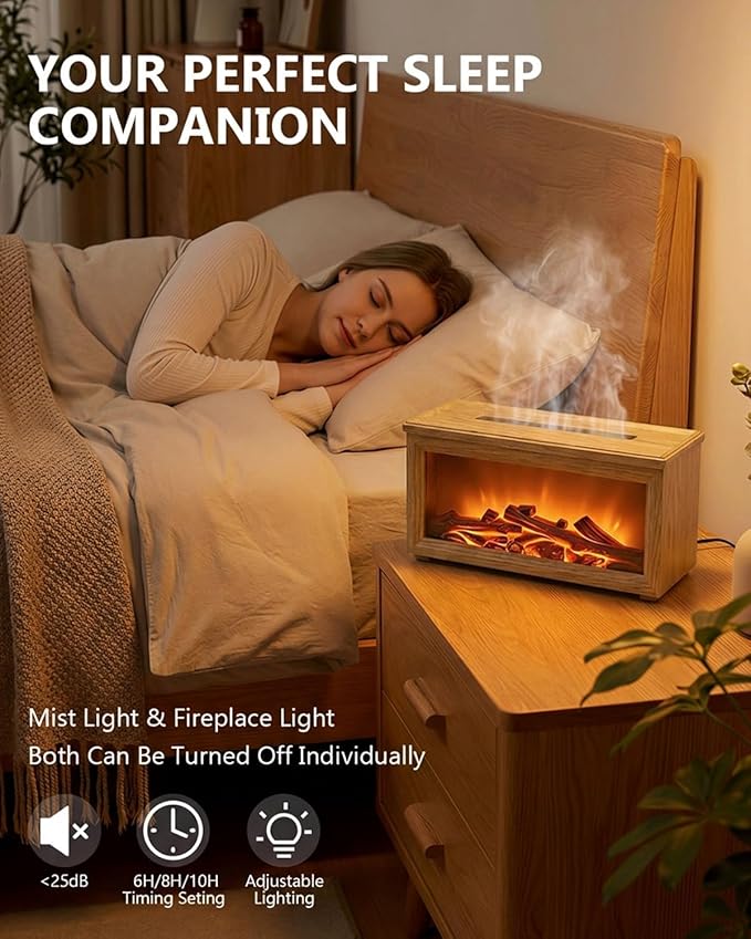 Essential Oil Diffuser, 7-Color Fireplace Fire Flame Aromatherapy Humidifier, 280ml Ultrasonic Aroma Diffuser Valentine's Day Gift with Time Sets and Remote Control for Bedroom Home Yoga Office - Bloomnest