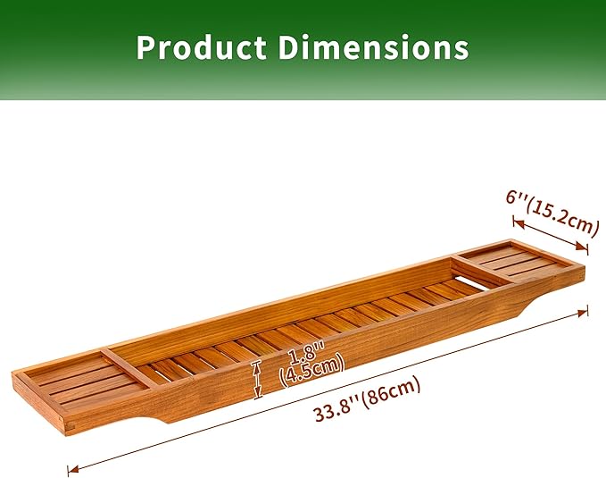 VaeFae Teak Bathtub Tray, Wooden Bath Caddy for Bathtub, Bath Tub Wood Table for Tub - Bloomnest