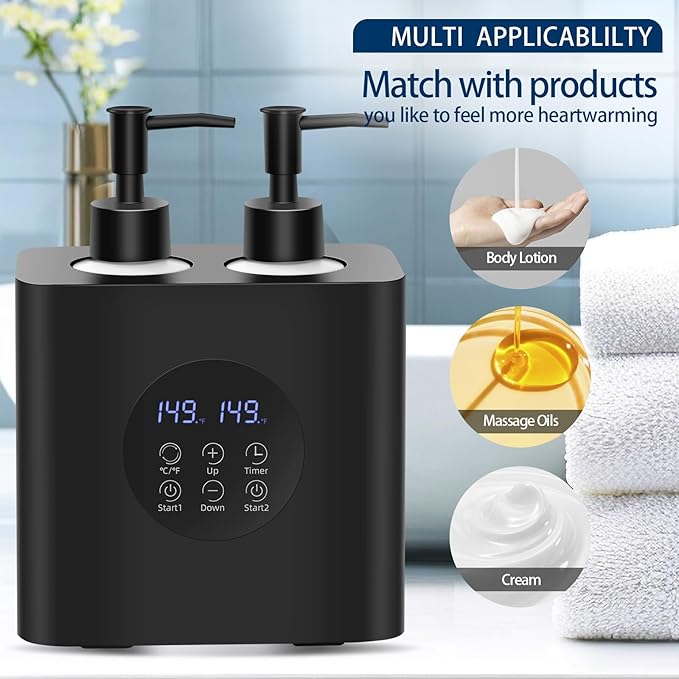 Lotion Warmer, Yofuly Massage Oil Warmer for Massage Therapy, Electric Massage Oil Heater with Four Oil Bottles, Portable Cream Warmer Heated Dispenser for Spa, Salon and Home Use, Matt Black - Bloomnest